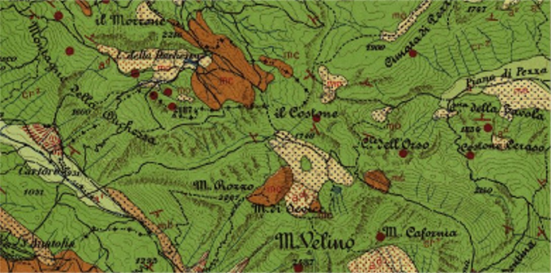 Figura 1 Dettaglio Carta Geologica d’Italia in scala 1:100.000 foglio 145 Avezzano